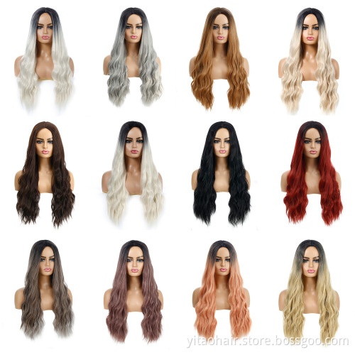 Wholesale price Ginger orange color  Synthetic Hair Wigs With Colorful Body wave  Pre-Plucked Big Factory Stock